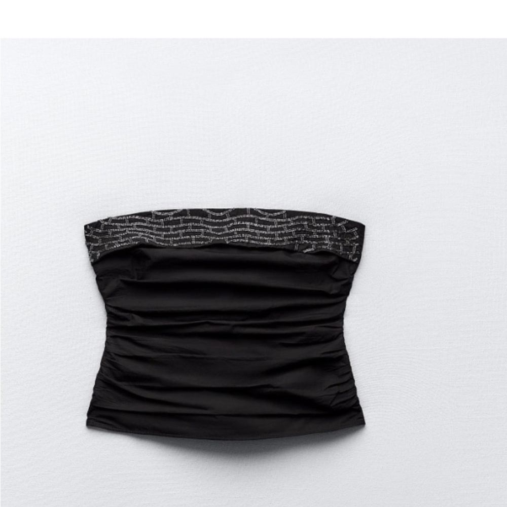 Zara NWT beaded corset poplin top strapless